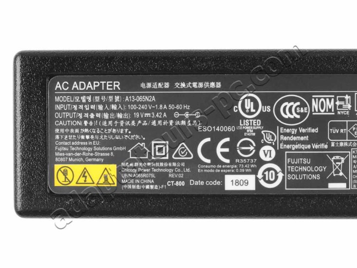 65W AC Adaptateur Chargeur Svelte Original pour Fujitsu STYLISTIC Q704 - Cliquez sur l'image pour la fermer