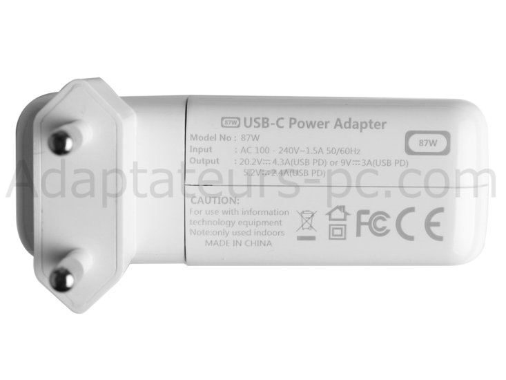 87W USB-C Adaptateur Chargeur pour Apple MacBook Pro 15 MR942KS/A - Cliquez sur l'image pour la fermer