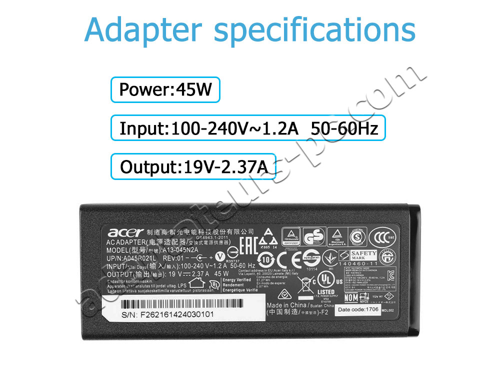 Original 45W Acer Aspire 5 A515-55 AC Adaptateur Chargeur