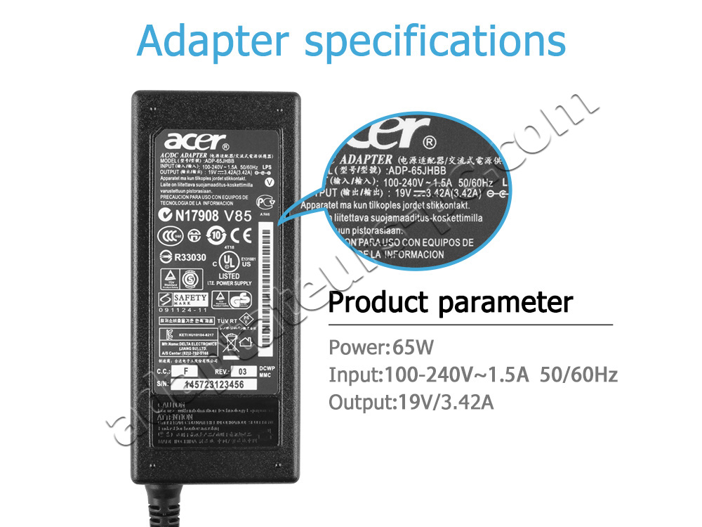 Chargeur Original Acer Aspire 5742G 5742G-556464 5742G-7200 65W