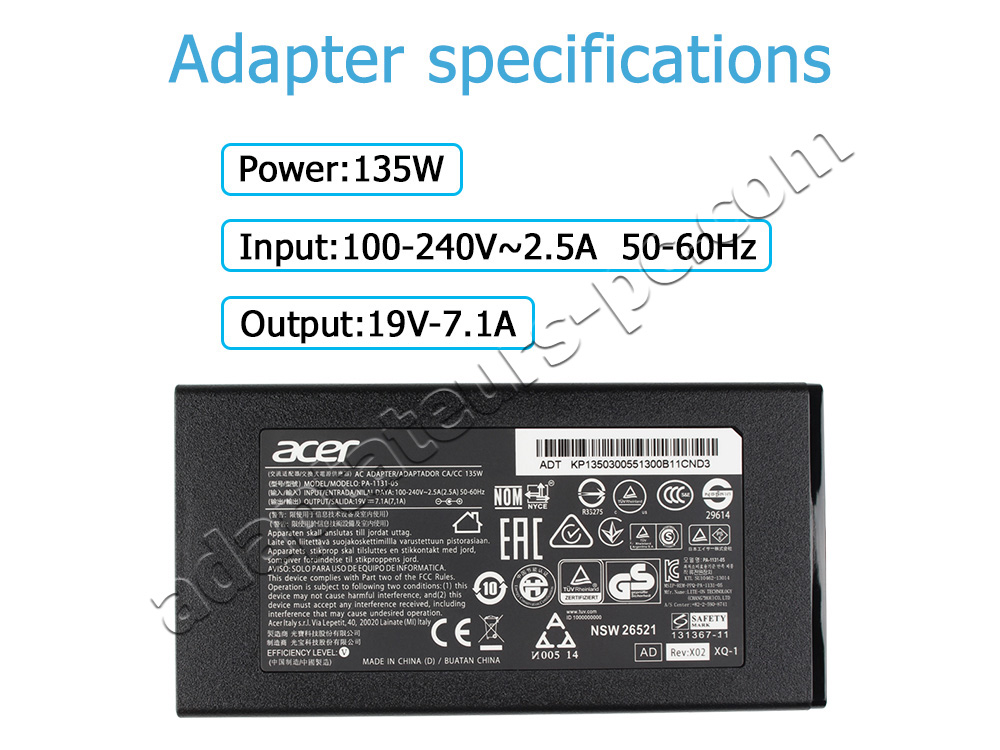 Original 135W Acer Nitro 5 AN515-54 AC Adaptateur Chargeur