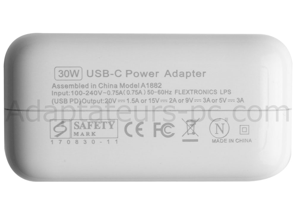 30W USB-C Apple MacBook Air Retina 13 2020 A2179 Adaptateur Chargeur