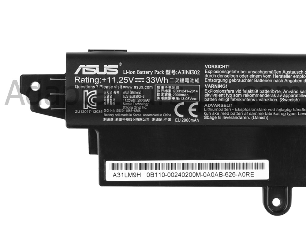 33Wh Batterie Original pour Asus VivoBook F200CA 11.6 F200CA-CT046H