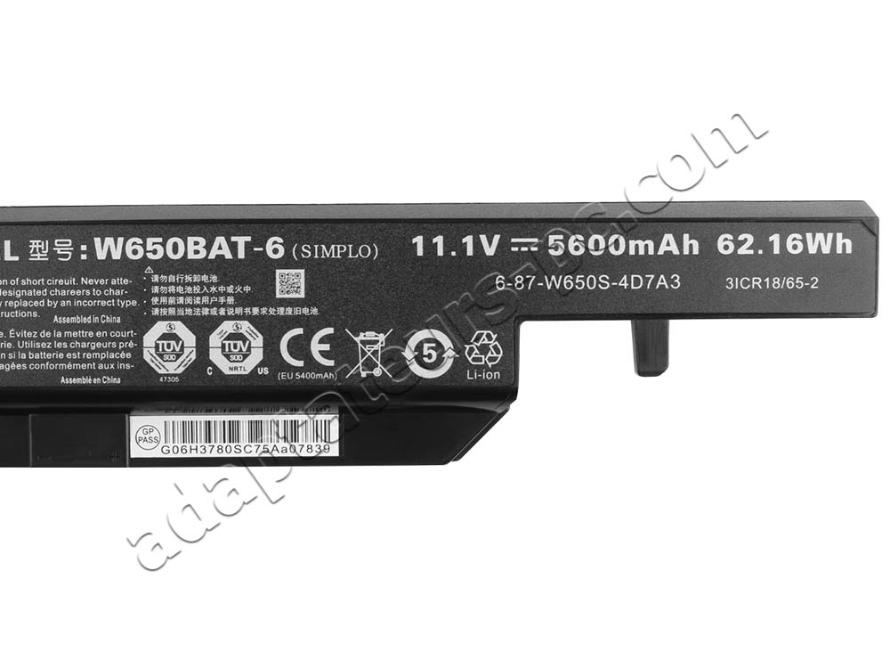 5600mAh 62.16Wh Batterie Clevo 6-87-W650S-4E7