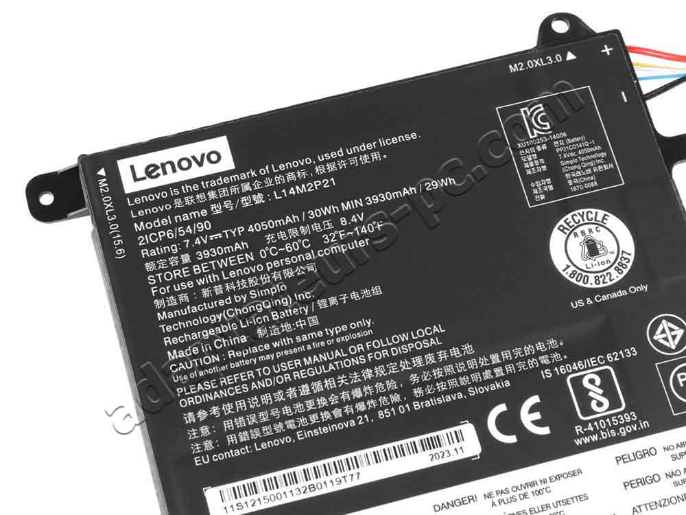 Original Batterie Lenovo L14L2P21 L14M2P21 30Wh 4050mAh