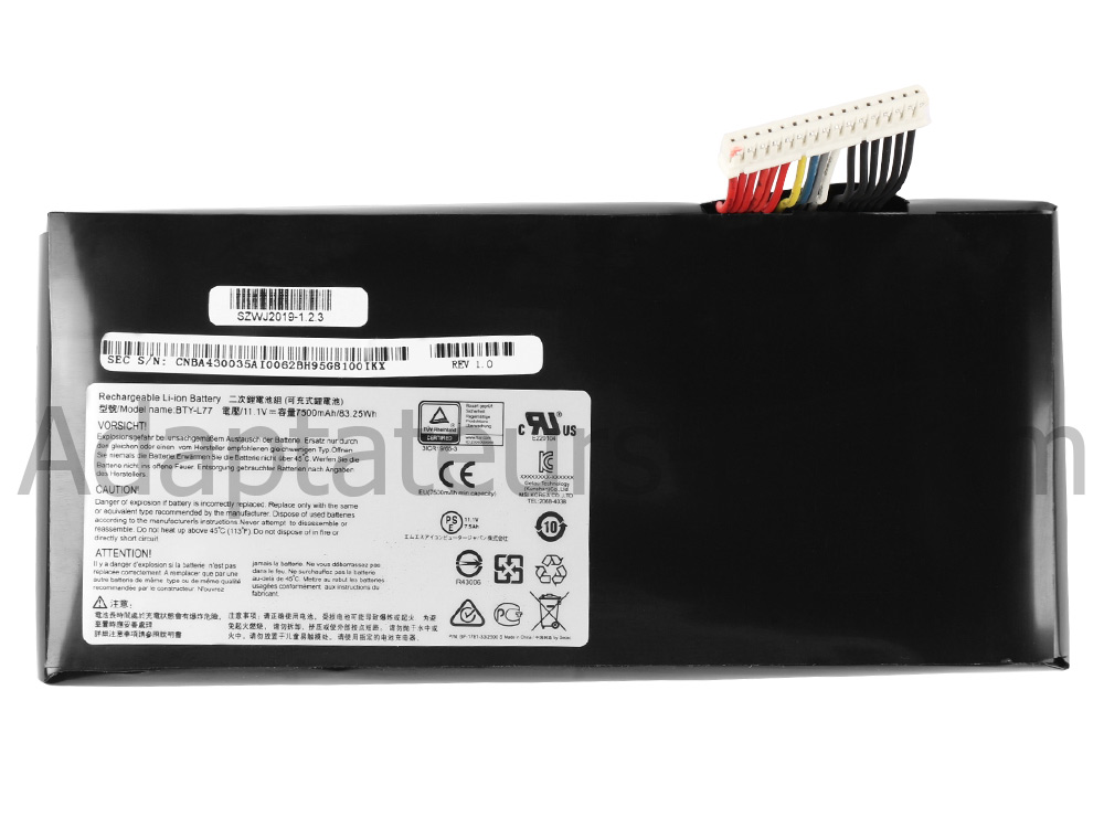 83.25Wh Batterie Original MSI GT72VR MS 1785 GT72VR 6RD GT72VR 6RE