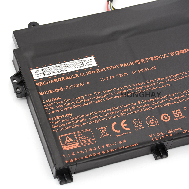 Batterie Clevo P960 P960EN-K 3680mAh 62Wh