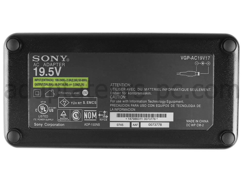 150W Original AC Adaptateur Chargeur pour Sony Vaio vpcf215fx vpcf215fx/bi